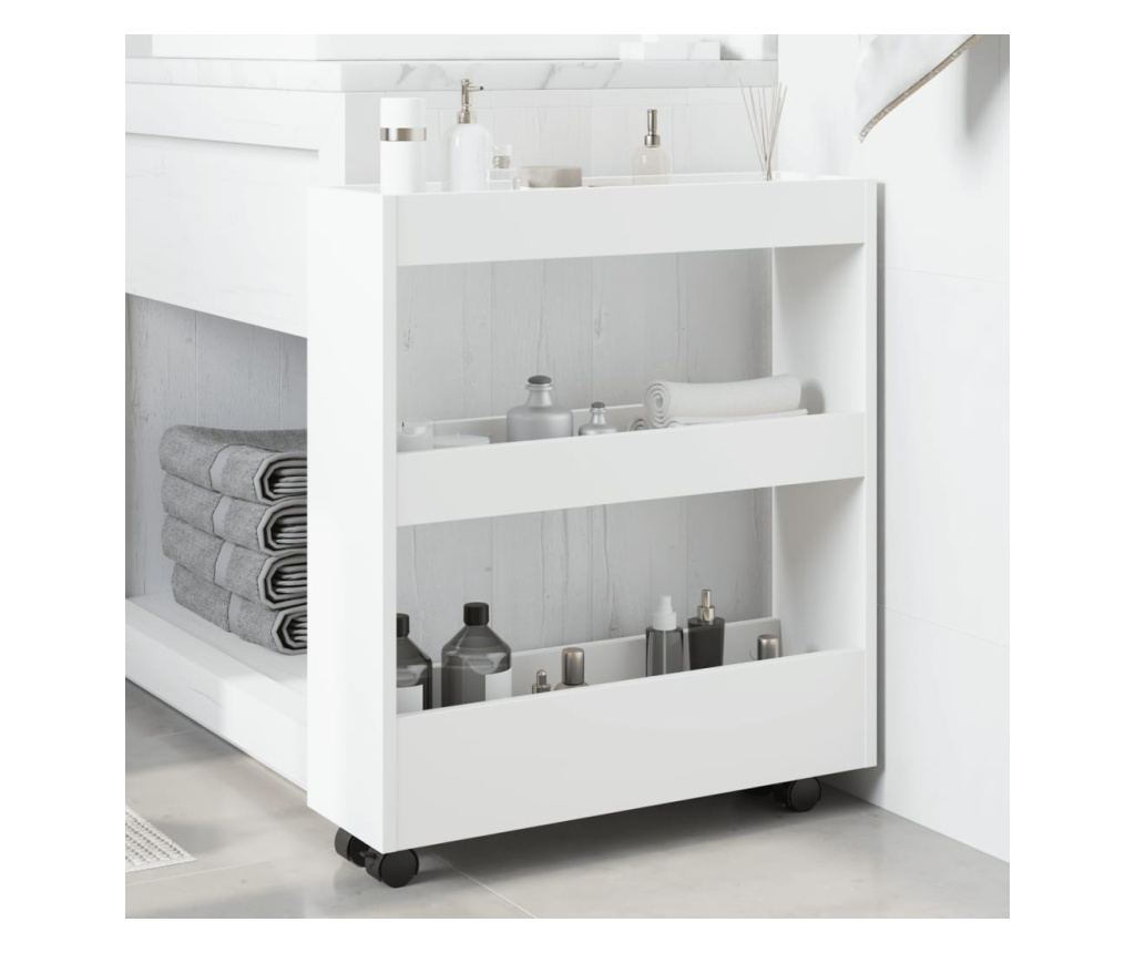 3 szintes fehér szerelt fa keskeny tárolókocsi - 3