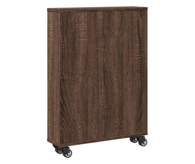 barna tölgy színű szerelt fa keskeny tárolókocsi 48x13x68 cm