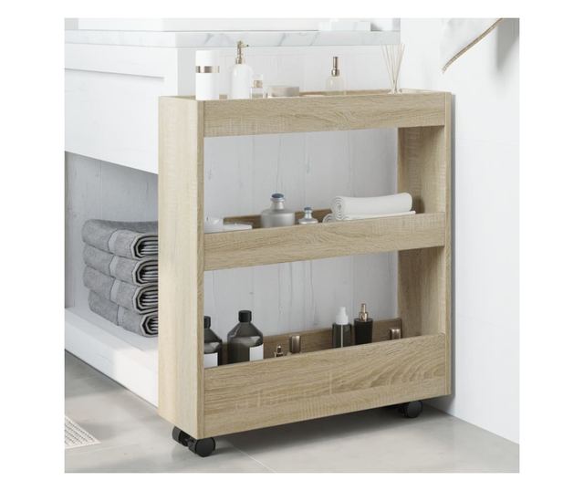 3 szintes sonoma tölgy színű szerelt fa keskeny tárolókocsi