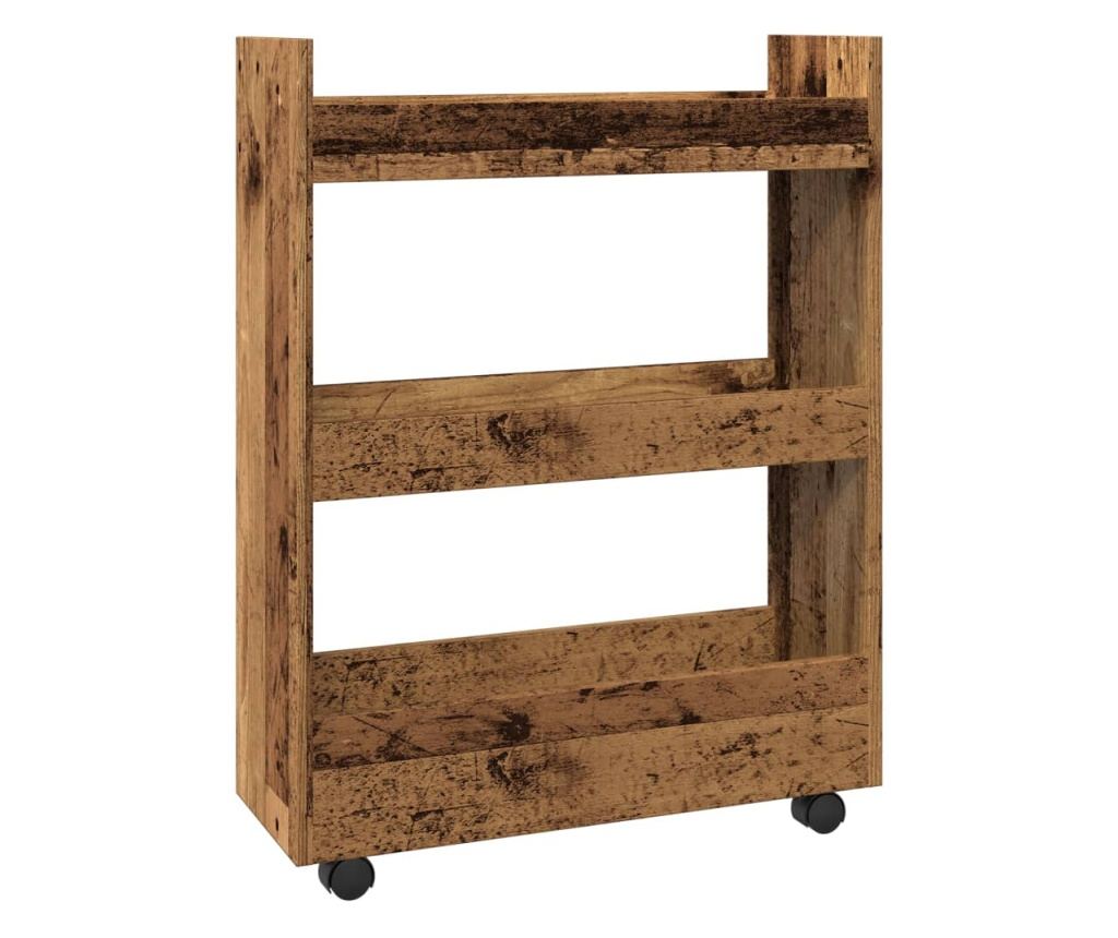 3 szintes antik fa színű szerelt fa keskeny tárolókocsi - 6