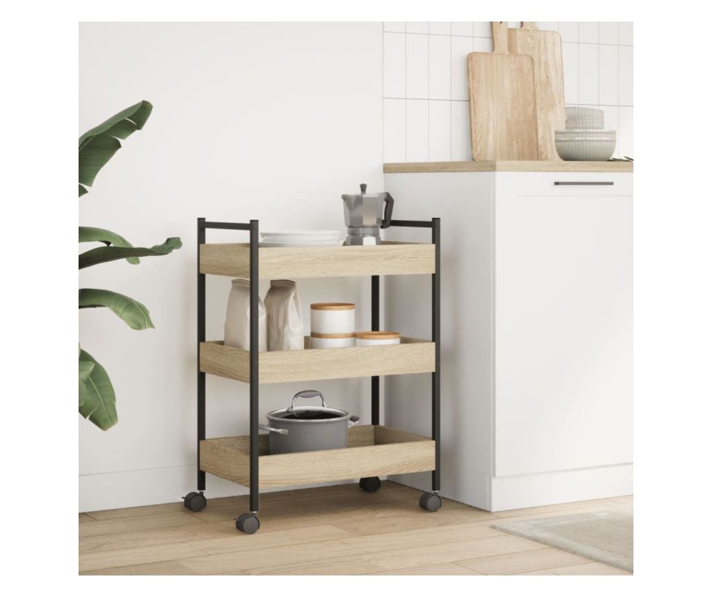 sonoma tölgy színű szerelt fa zsúrkocsi 50 x 30 x 70 cm - 3