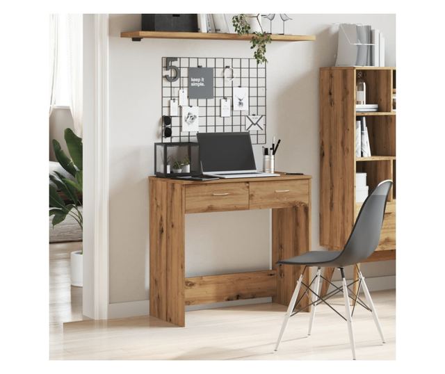 kézműves tölgy színű szerelt fa íróasztal 80 x 40 x 75 cm