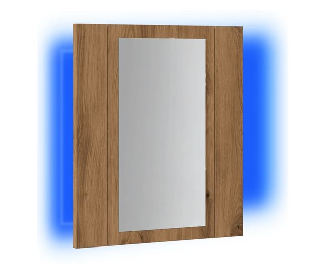 kézműves tölgy szerelt fa tükrös szekrény LED-del 40x12x45 cm