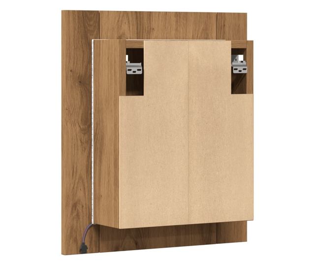 kézműves tölgy szerelt fa tükrös szekrény LED-del 40x12x45 cm