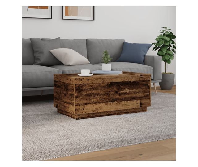 antik fa színű dohányzóasztal LED-lámpákkal 90x50x40 cm