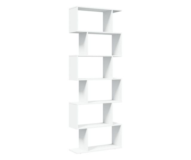 6 szintes fehér szerelt fa elválasztó könyvespolc 70x24x193 cm