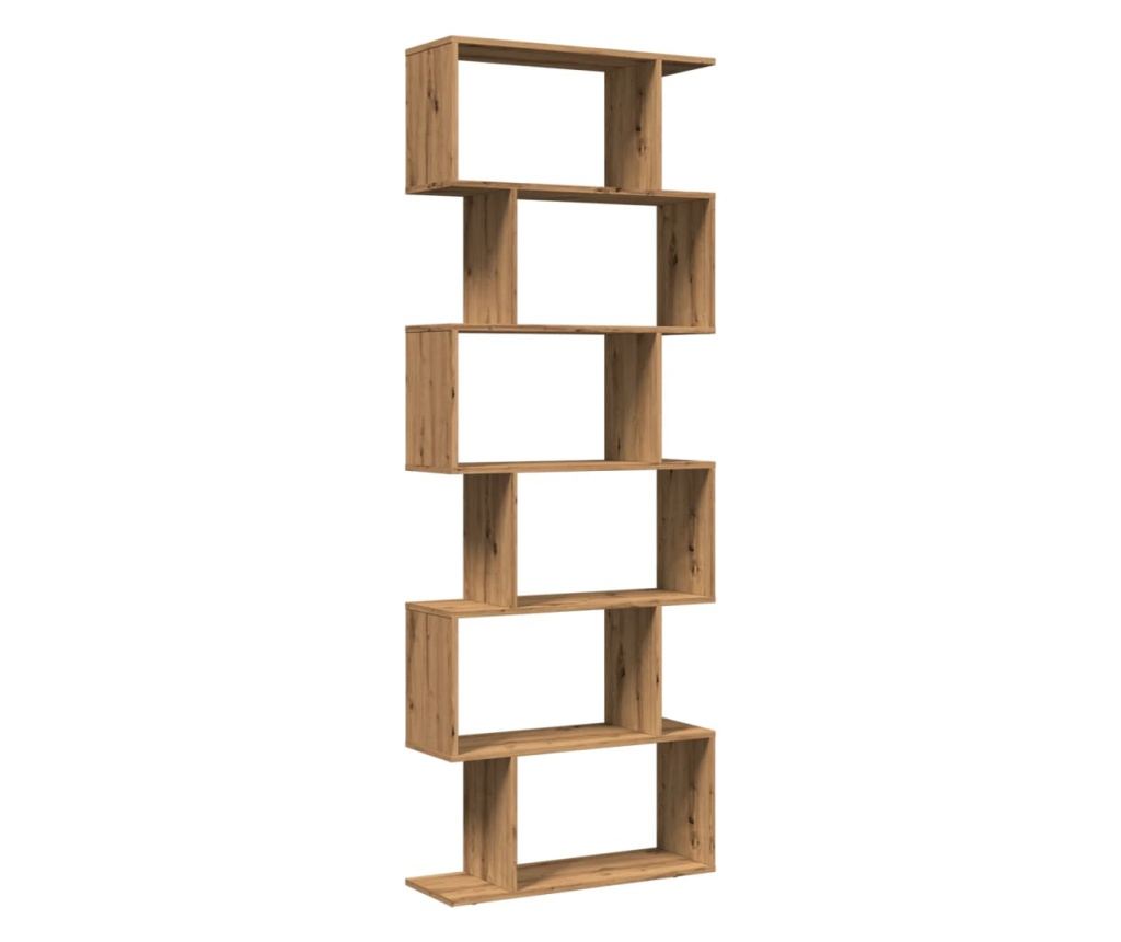 6 szintes kézműves tölgy fa elválasztó könyvespolc 70x24x193 cm - 2