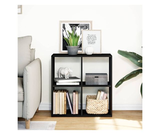 fekete szerelt fa térelválasztó könyvespolc 69,5x29x69,5 cm