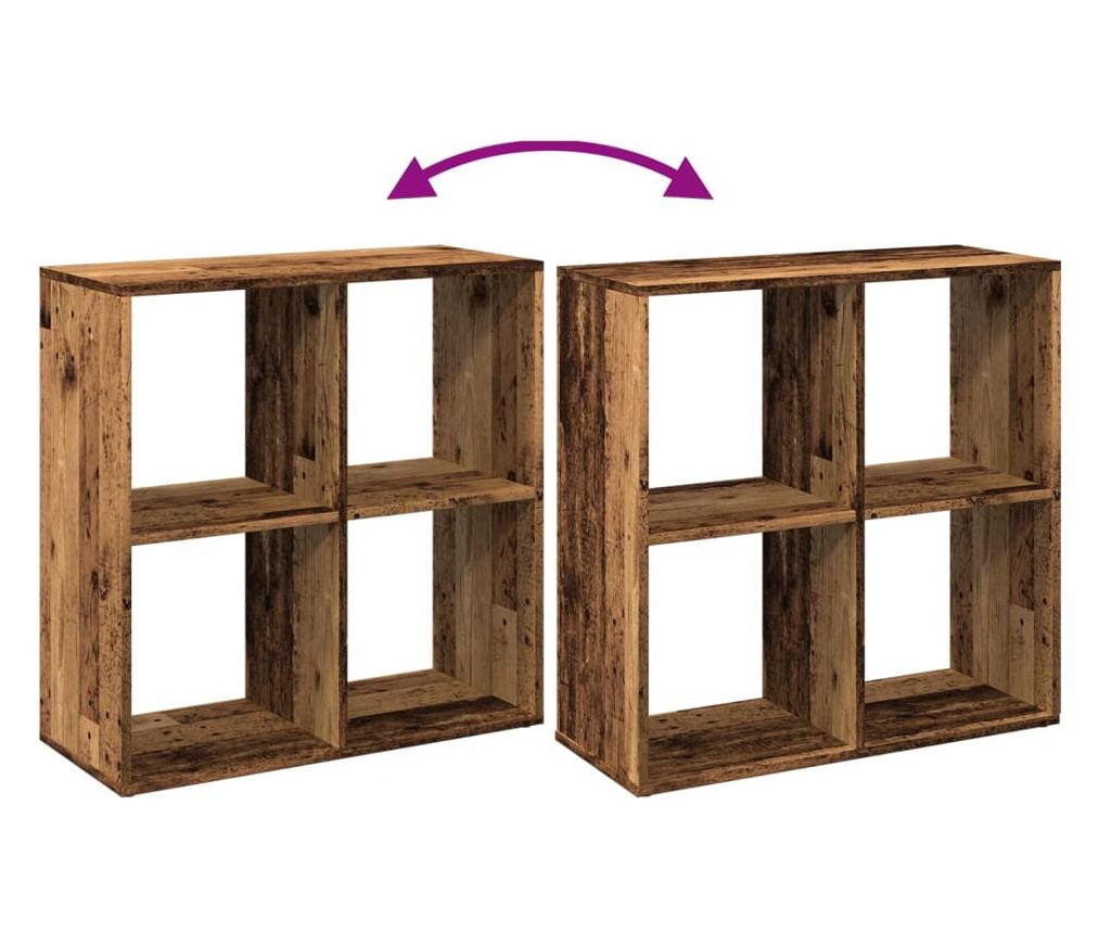 antik fa színű fa térelválasztó könyvespolc 69,5x29x69,5 cm - 8