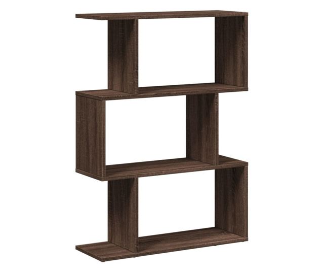 3 szintes barna tölgy fa elválasztó könyvespolc 70x24x97 cm