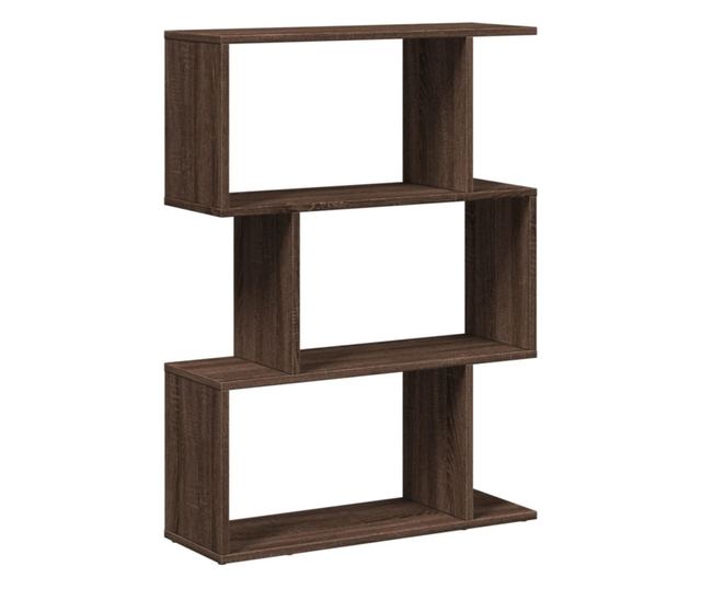 3 szintes barna tölgy fa elválasztó könyvespolc 70x24x97 cm