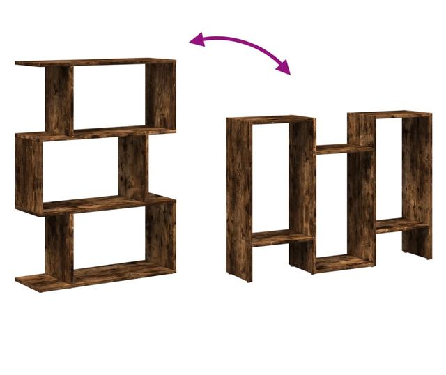 3 szintes füstös tölgy fa elválasztó könyvespolc 70x24x97 cm