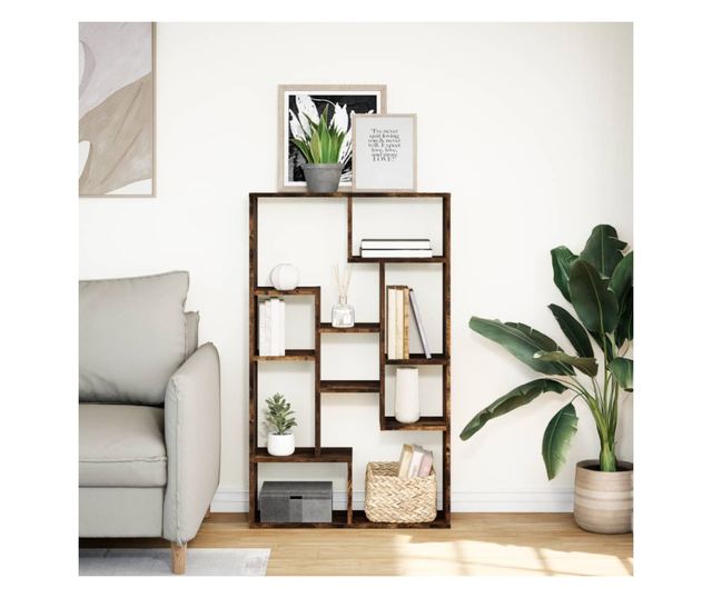 füstös tölgy színű szerelt fa könyvespolc 72 x 20 x 120 cm