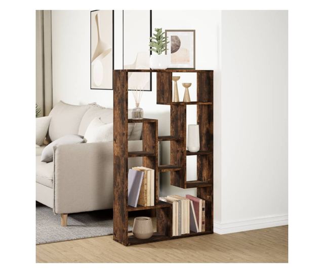 füstös tölgy színű szerelt fa könyvespolc 72 x 20 x 120 cm