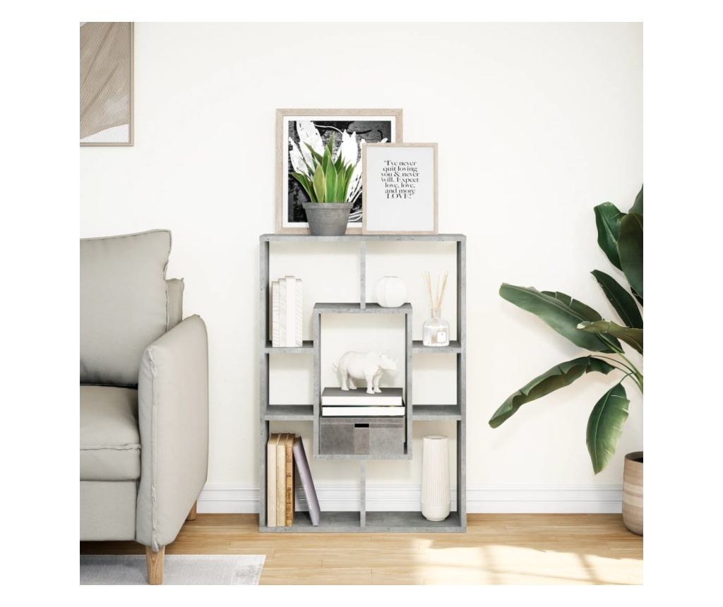 betonszürke szerelt fa könyvespolc 63 x 20 x 90 cm - 3