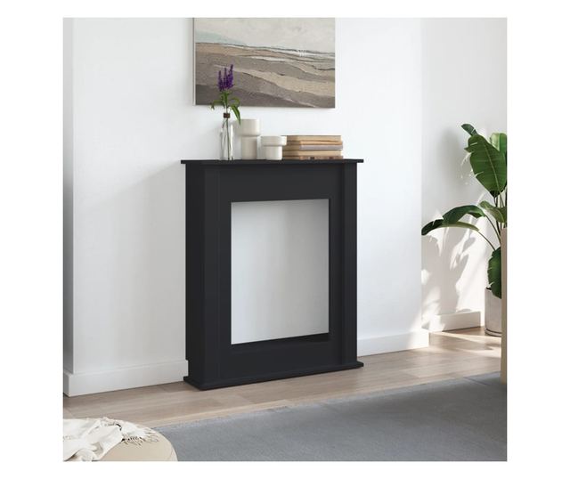 fekete szerelt fa kandallóburkolat 75 x 20 x 87,5 cm