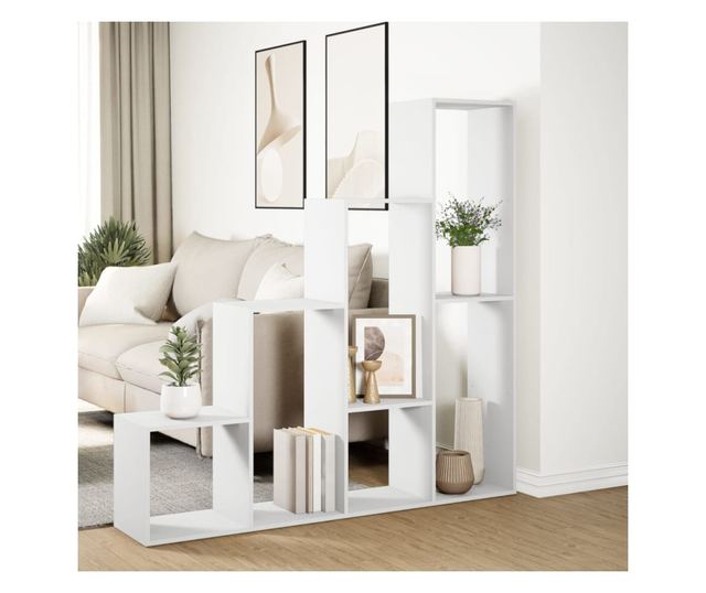 4 szintes fehér fa elválasztó könyvespolc 143,5 x 29 x 143,5 cm