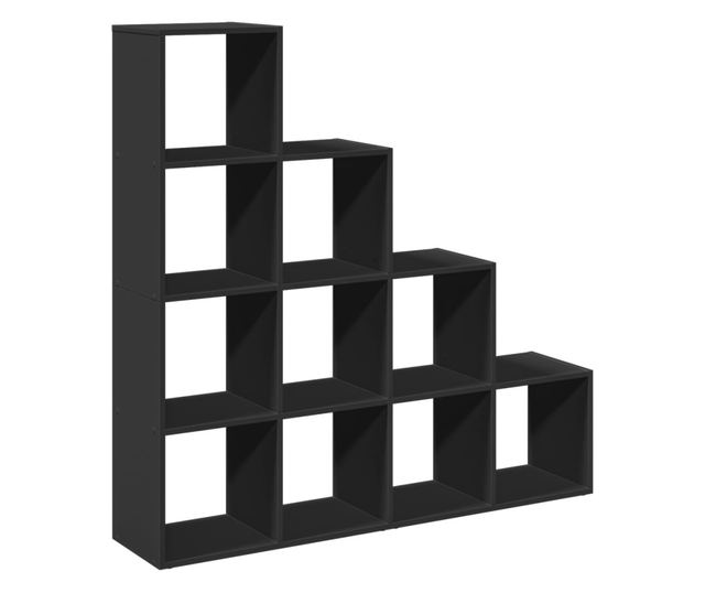 4 szintes fekete fa térelválasztó könyvespolc 131,5x29x131,5 cm