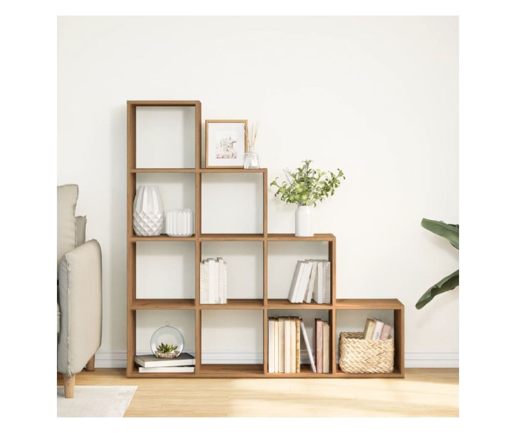 4 szintes kézműves fa elválasztó könyvespolc 131,5x29x131,5 cm - 3