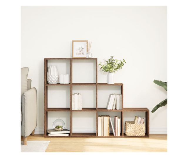 3 szintes barna fa elválasztó könyvespolc 137,5 x 29 x 103,5 cm