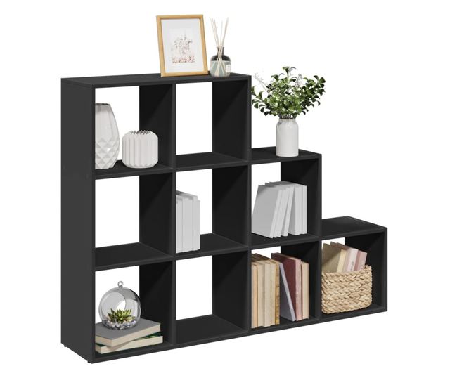 3 szintes fekete fa térelválasztó könyvespolc 137,5x29x103,5 cm