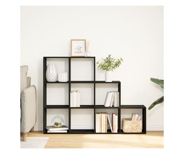 3 szintes fekete fa térelválasztó könyvespolc 137,5x29x103,5 cm