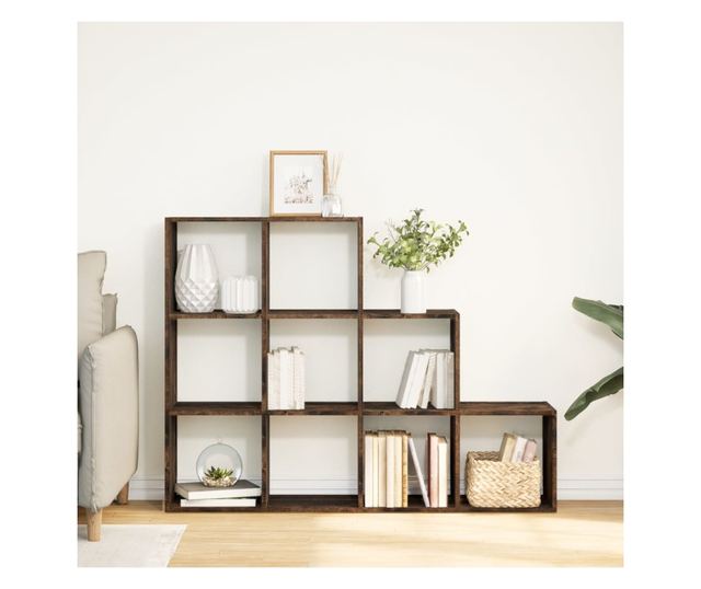 3 szintes füstös tölgy elválasztó könyvespolc 137,5x29x103,5 cm