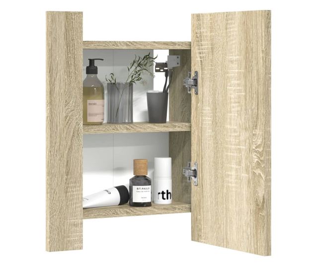 sonoma tölgy tükrös fürdőszobaszekrény LED-ekkel 40x12x45 cm