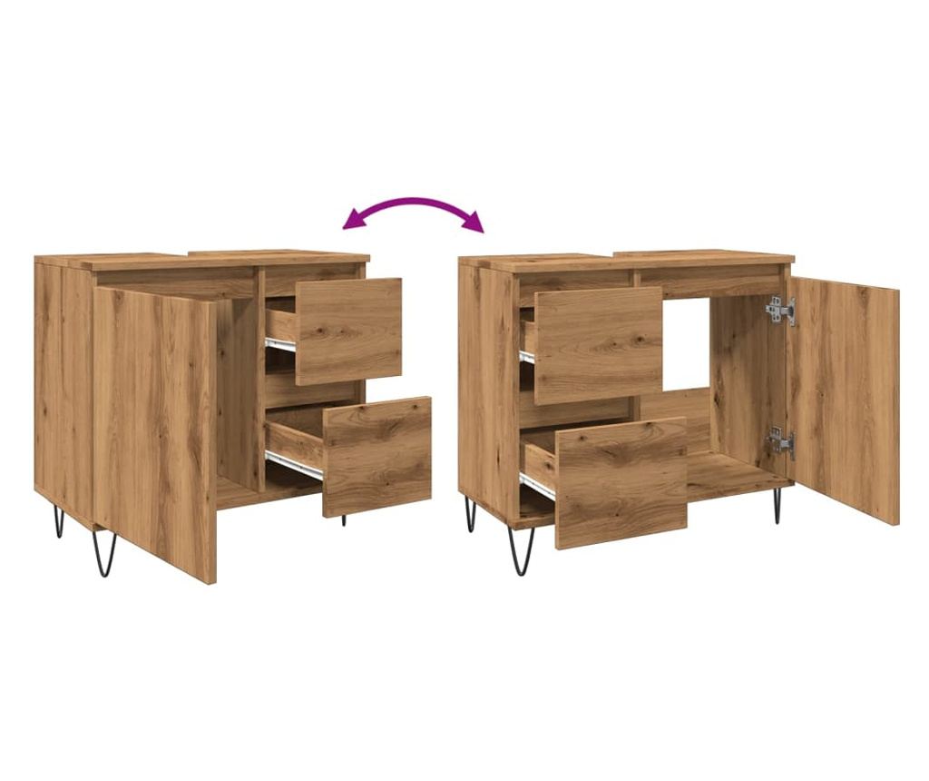 kézműves tölgy színű szerelt fa mosdószekrény 65 x 33 x 60 cm - 8