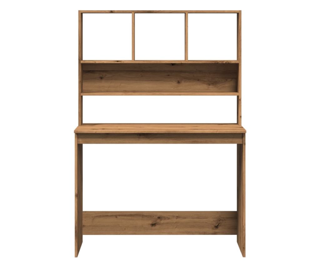 kézműves tölgy szerelt fa íróasztal polcokkal 102 x 45 x 148 cm - 4