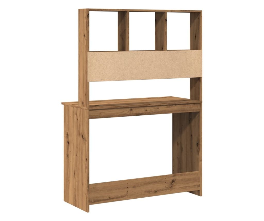 kézműves tölgy szerelt fa íróasztal polcokkal 102 x 45 x 148 cm - 6