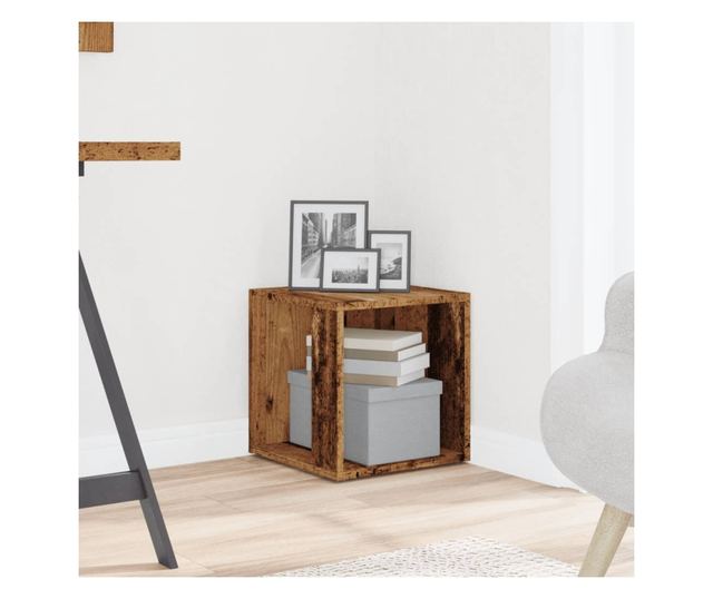 antik fa színű szerelt fa kisasztal 33 x 33 x 34 cm