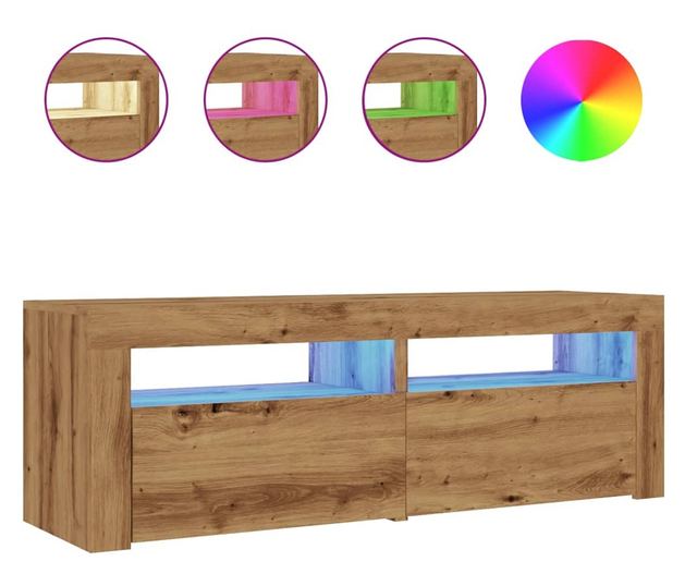 kézműves tölgy szerelt fa TV-szekrény LED-ekkel 120x35x40 cm