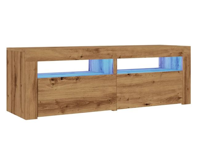 kézműves tölgy szerelt fa TV-szekrény LED-ekkel 120x35x40 cm