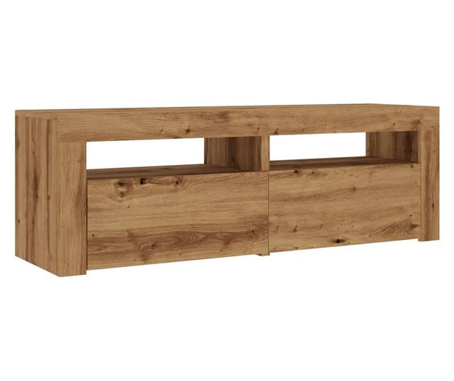 kézműves tölgy szerelt fa TV-szekrény LED-ekkel 120x35x40 cm