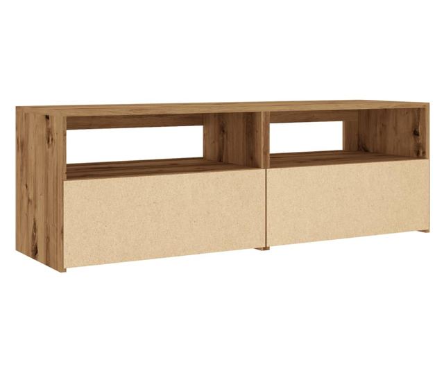 kézműves tölgy szerelt fa TV-szekrény LED-ekkel 120x35x40 cm