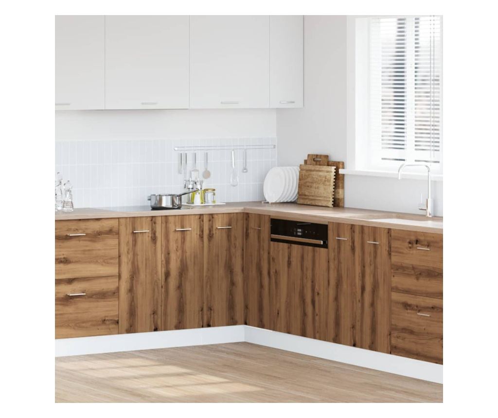 kézműves tölgyszínű szerelt fa konyhaszekrény 75,5x75,5x81,5 cm - 3