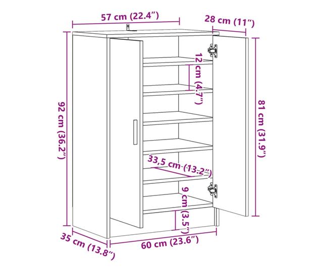 antik fa színű szerelt fa cipősszekrény 60 x 35 x 92 cm