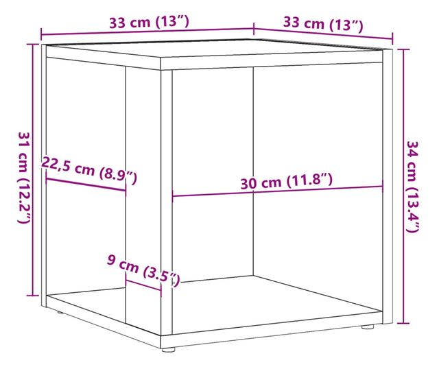antik fa színű szerelt fa kisasztal 33 x 33 x 34 cm