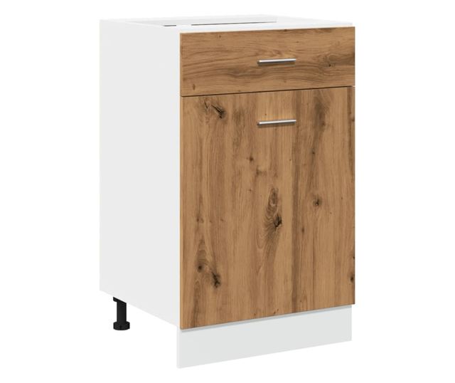 kézműves tölgyszínű szerelt fa fiókos alsószekrény 50x46x81,5cm