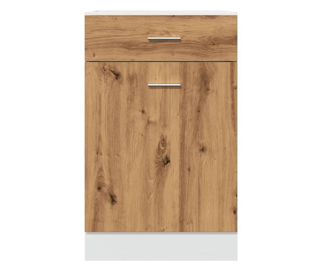 kézműves tölgyszínű szerelt fa fiókos alsószekrény 50x46x81,5cm