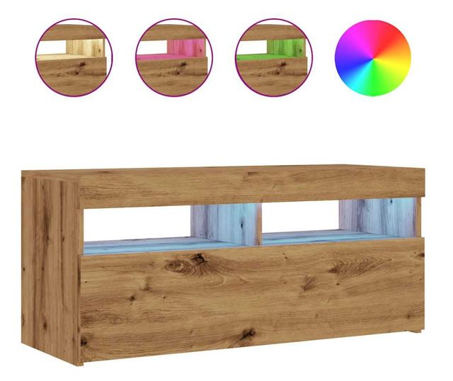 kézműves tölgy szerelt fa TV-szekrény LED-ekkel 90x35x40 cm