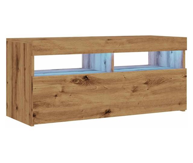 kézműves tölgy szerelt fa TV-szekrény LED-ekkel 90x35x40 cm