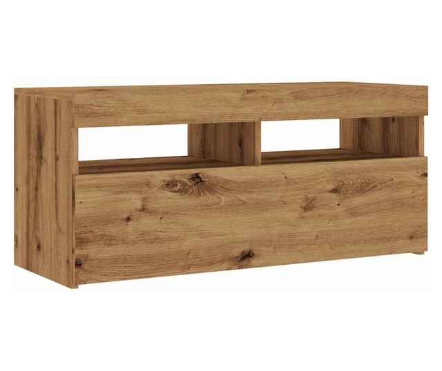 kézműves tölgy szerelt fa TV-szekrény LED-ekkel 90x35x40 cm