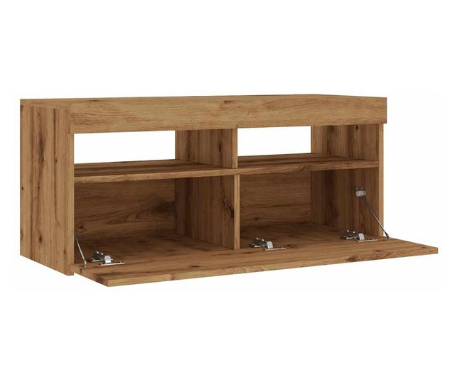 kézműves tölgy szerelt fa TV-szekrény LED-ekkel 90x35x40 cm