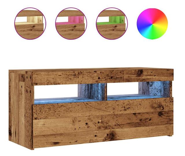 antik fa színű szerelt fa TV-szekrény LED-ekkel 90x35x40 cm