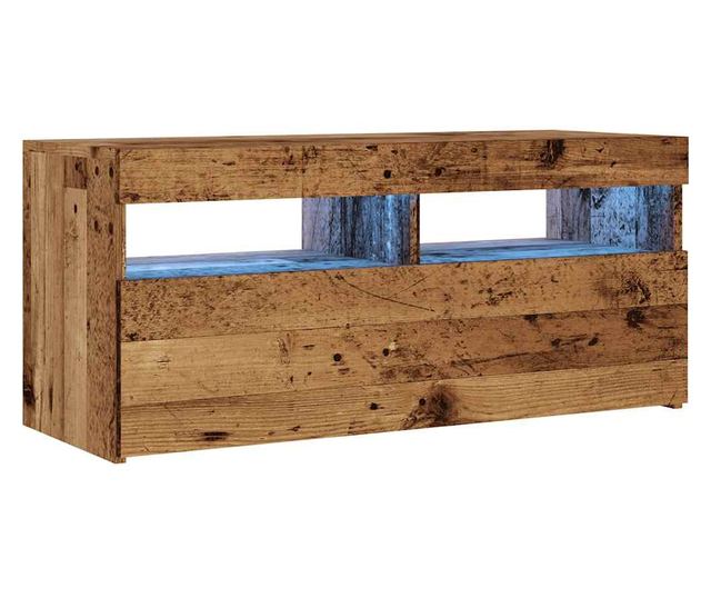 antik fa színű szerelt fa TV-szekrény LED-ekkel 90x35x40 cm