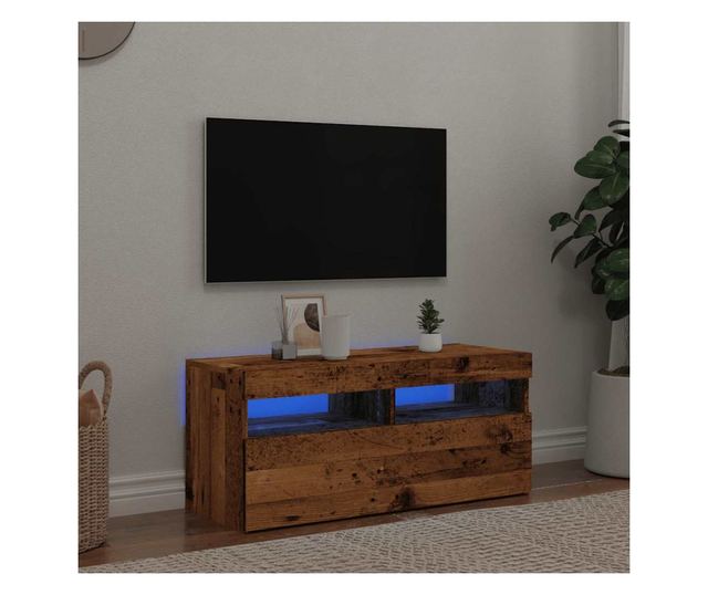 antik fa színű szerelt fa TV-szekrény LED-ekkel 90x35x40 cm