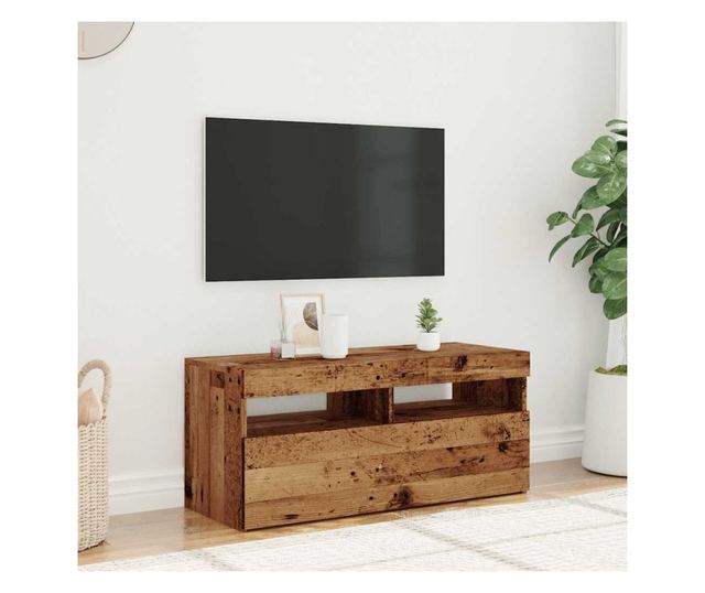 antik fa színű szerelt fa TV-szekrény LED-ekkel 90x35x40 cm