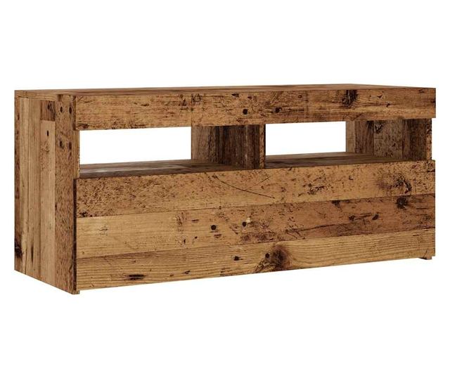 antik fa színű szerelt fa TV-szekrény LED-ekkel 90x35x40 cm